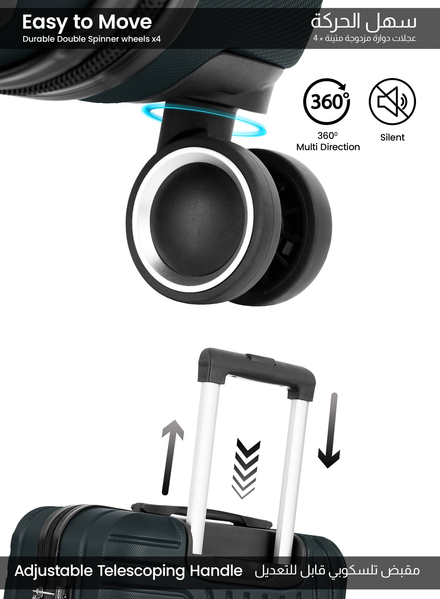 مجموعة عربة أمتعة ABS صلبة من 3 قطع بمقاس 20/24/28 بوصة