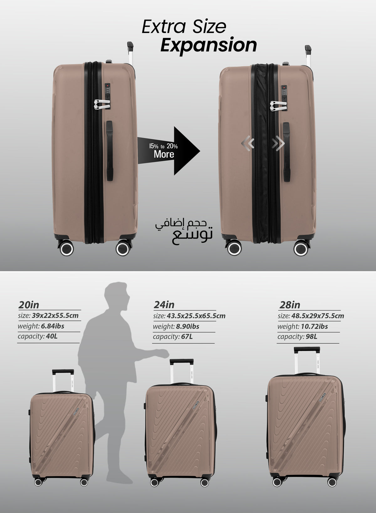PARA JOHN WYNG SERIES 3-PIECE EXPANDABLE LUGGAGE SET
