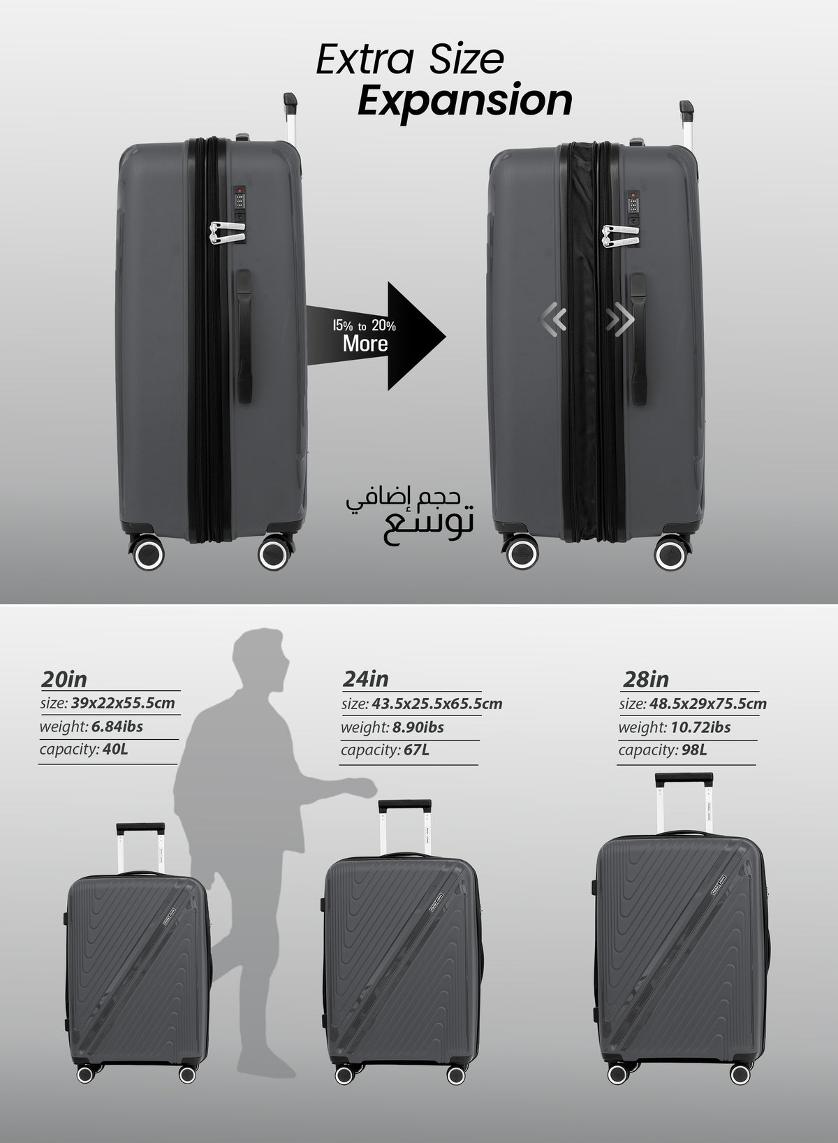 PARA JOHN WYNG SERIES 3-PIECE EXPANDABLE LUGGAGE SET