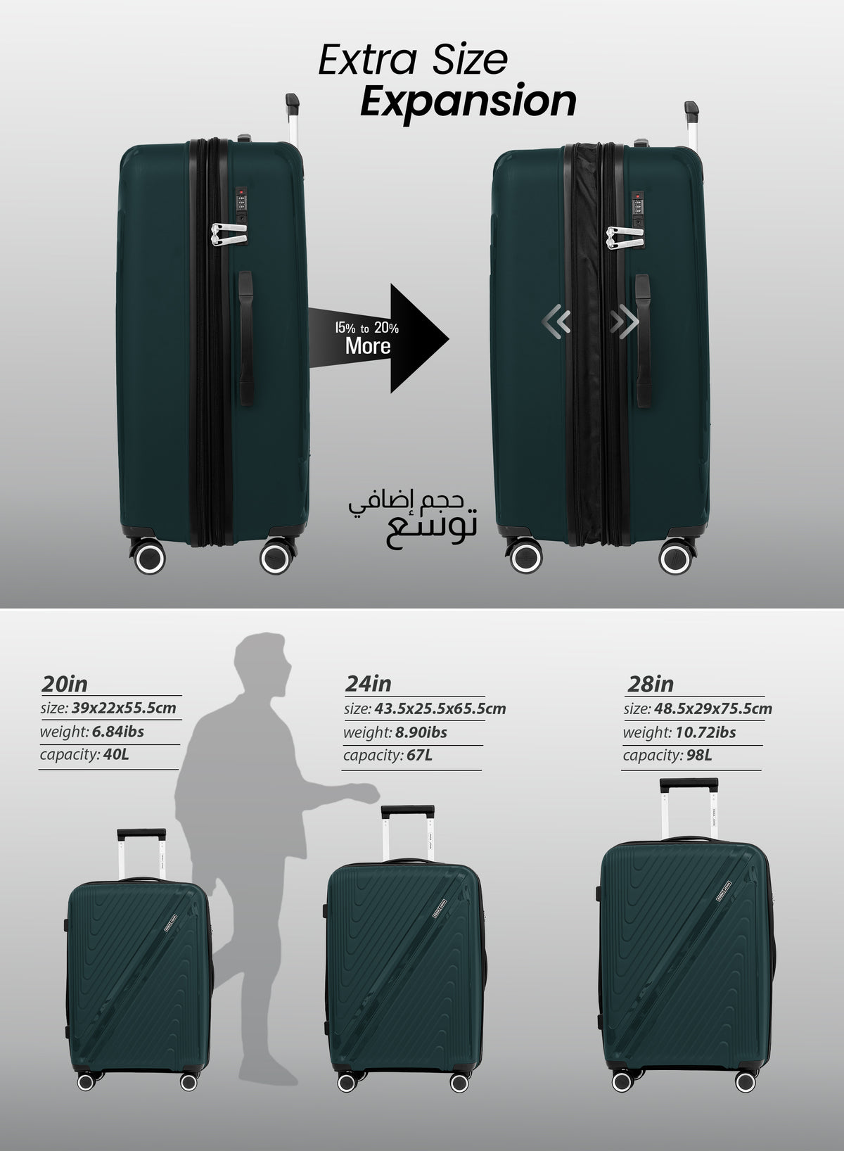 PARA JOHN WYNG SERIES 3-PIECE EXPANDABLE LUGGAGE SET