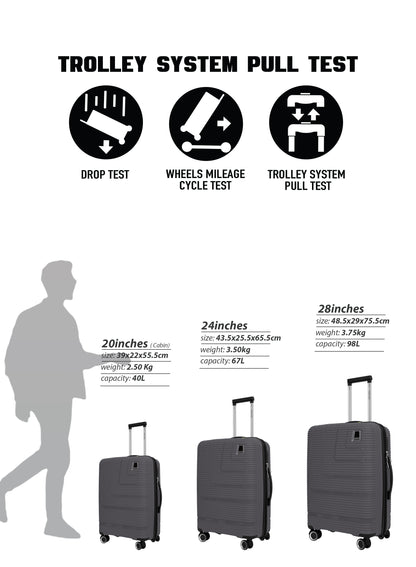 Parajohn Fortico Expandable 3-Piece Luggage Set, 20/24/28 Inch PP Hard Case Trolley Bags with 360° Spinner Wheels, Anti-Theft Zipper & Strong Telescopic Handle