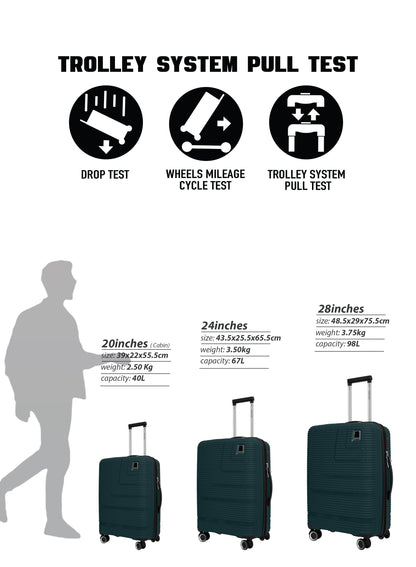 Parajohn Fortico Expandable 3-Piece Luggage Set, 20/24/28 Inch PP Hard Case Trolley Bags with 360° Spinner Wheels, Anti-Theft Zipper & Strong Telescopic Handle