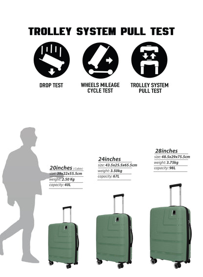 Parajohn Fortico Expandable 3-Piece Luggage Set, 20/24/28 Inch PP Hard Case Trolley Bags with 360° Spinner Wheels, Anti-Theft Zipper & Strong Telescopic Handle