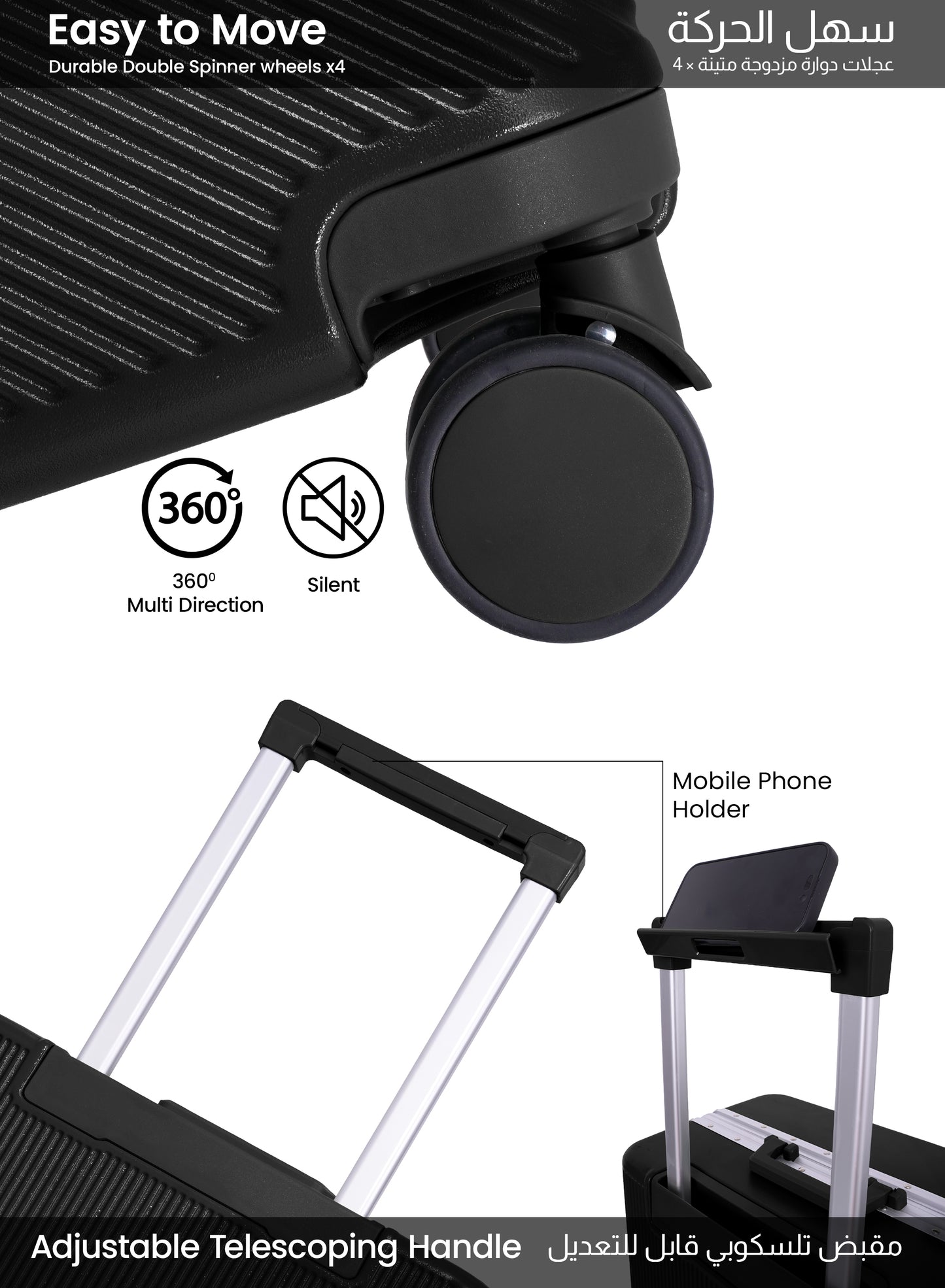 Parajohn PrimeVault 3-Piece PC Zipperless Luggage Set, 20/24/28 Inch, 8 Spinner Wheels, TSA Lock & Phone Holder