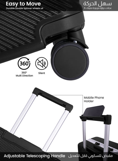 Parajohn PrimeVault 3-Piece PC Zipperless Luggage Set, 20/24/28 Inch, 8 Spinner Wheels, TSA Lock & Phone Holder