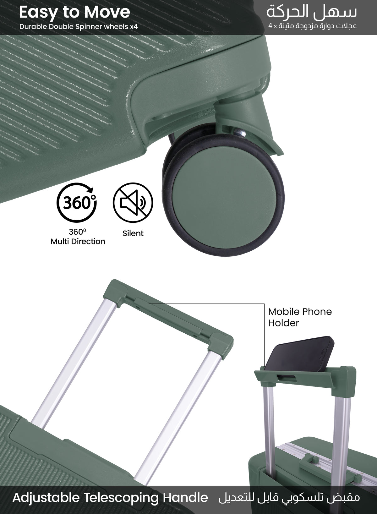 Parajohn PrimeVault 3-Piece PC Zipperless Luggage Set, 20/24/28 Inch, 8 Spinner Wheels, TSA Lock & Phone Holder