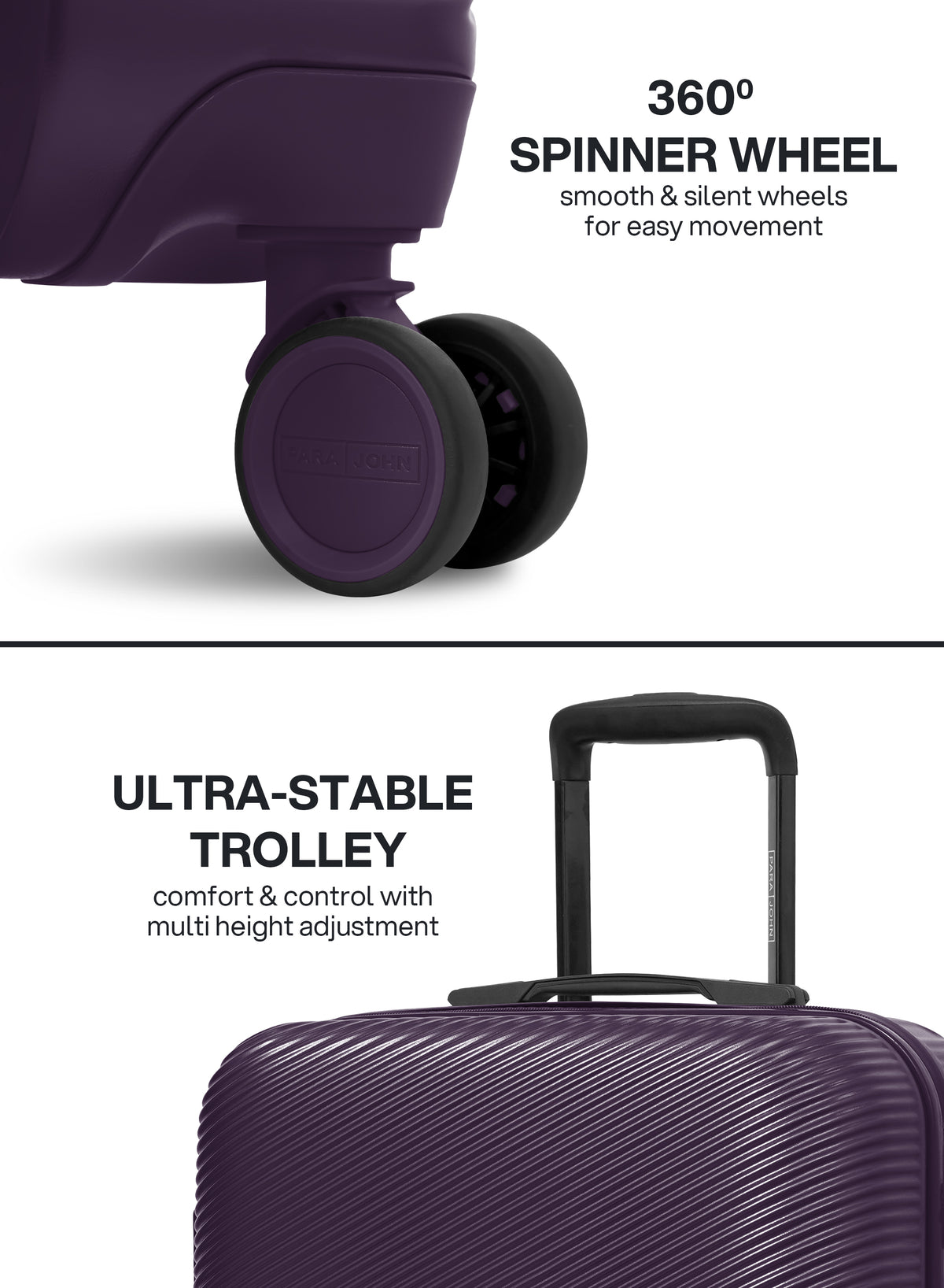 Para John Strato 3-Piece PC Hardside Luggage Set, 20/24/28 Inch, 8 Spinner Wheels, Combination Lock