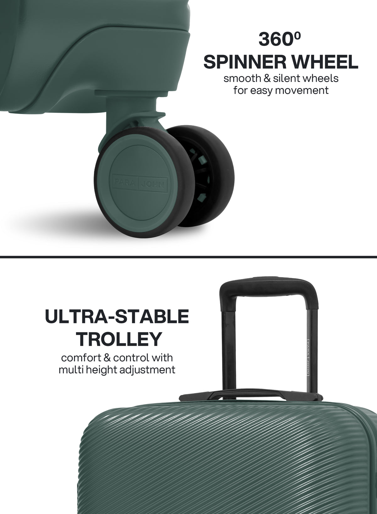 Para John Strato 3-Piece PC Hardside Luggage Set, 20/24/28 Inch, 8 Spinner Wheels, Combination Lock