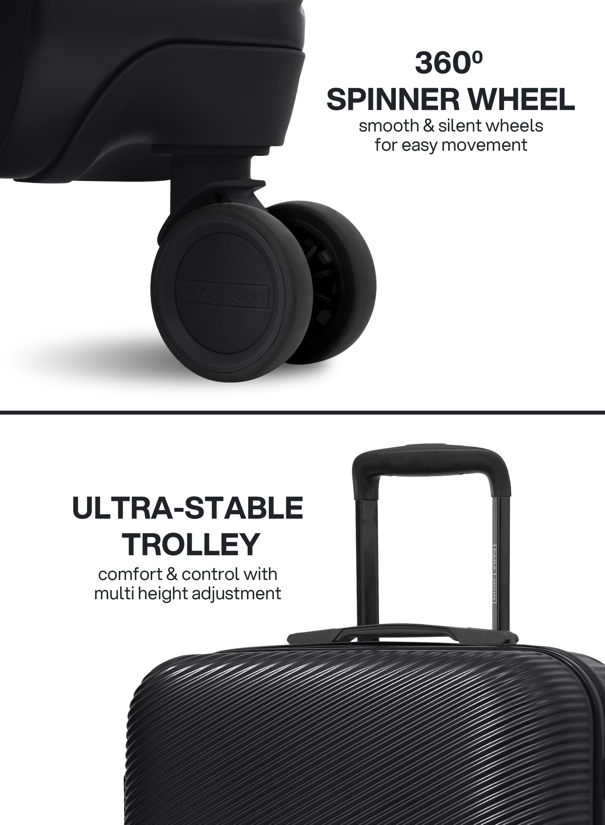Para John Strato 3-Piece PC Hardside Luggage Set, 20/24/28 Inch, 8 Spinner Wheels, Combination Lock