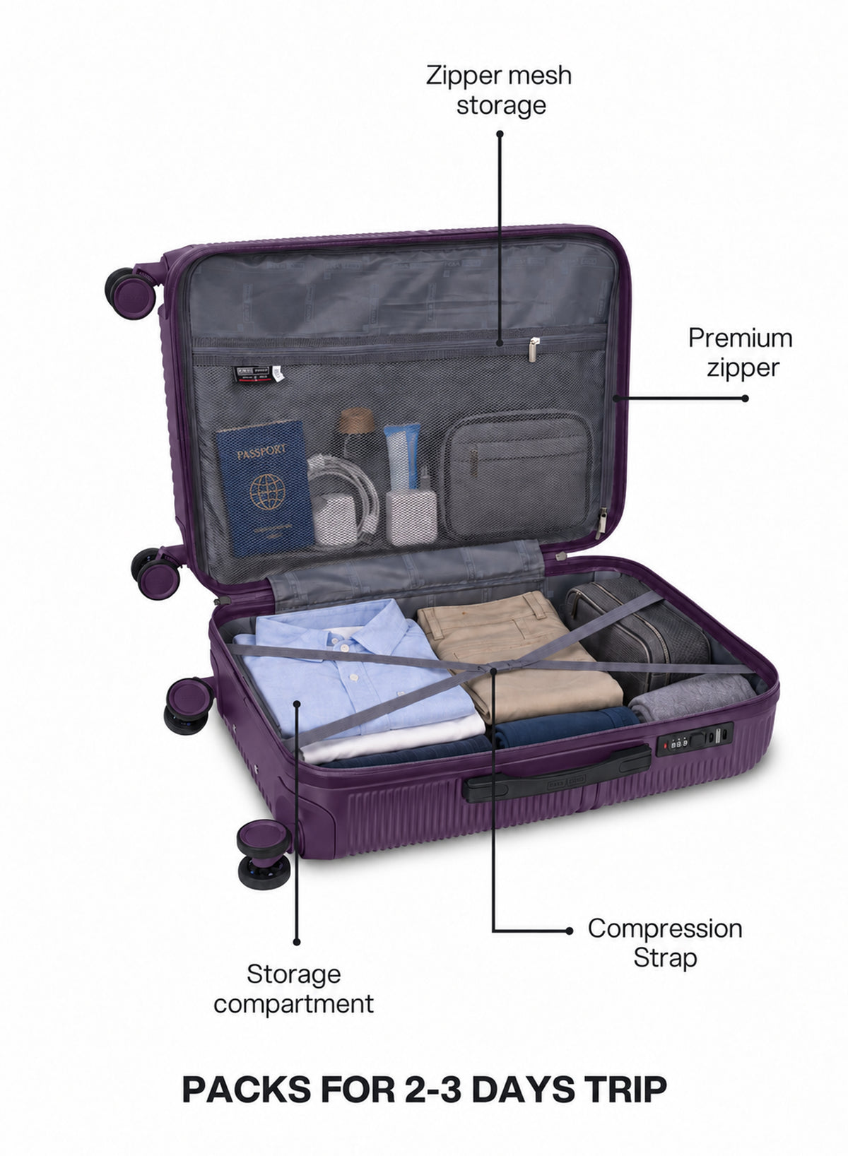 Para John Strato 3-Piece PC Hardside Luggage Set, 20/24/28 Inch, 8 Spinner Wheels, Combination Lock