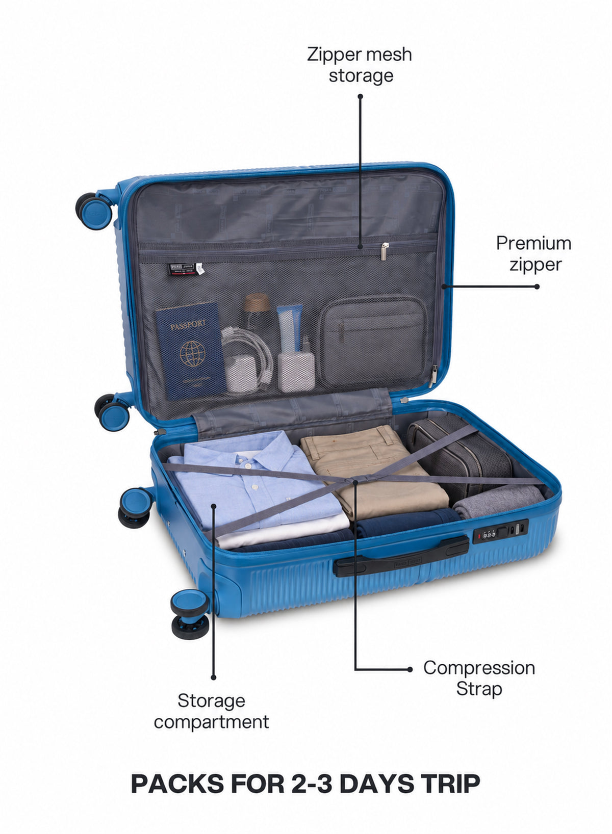 Para John Strato 3-Piece PC Hardside Luggage Set, 20/24/28 Inch, 8 Spinner Wheels, Combination Lock