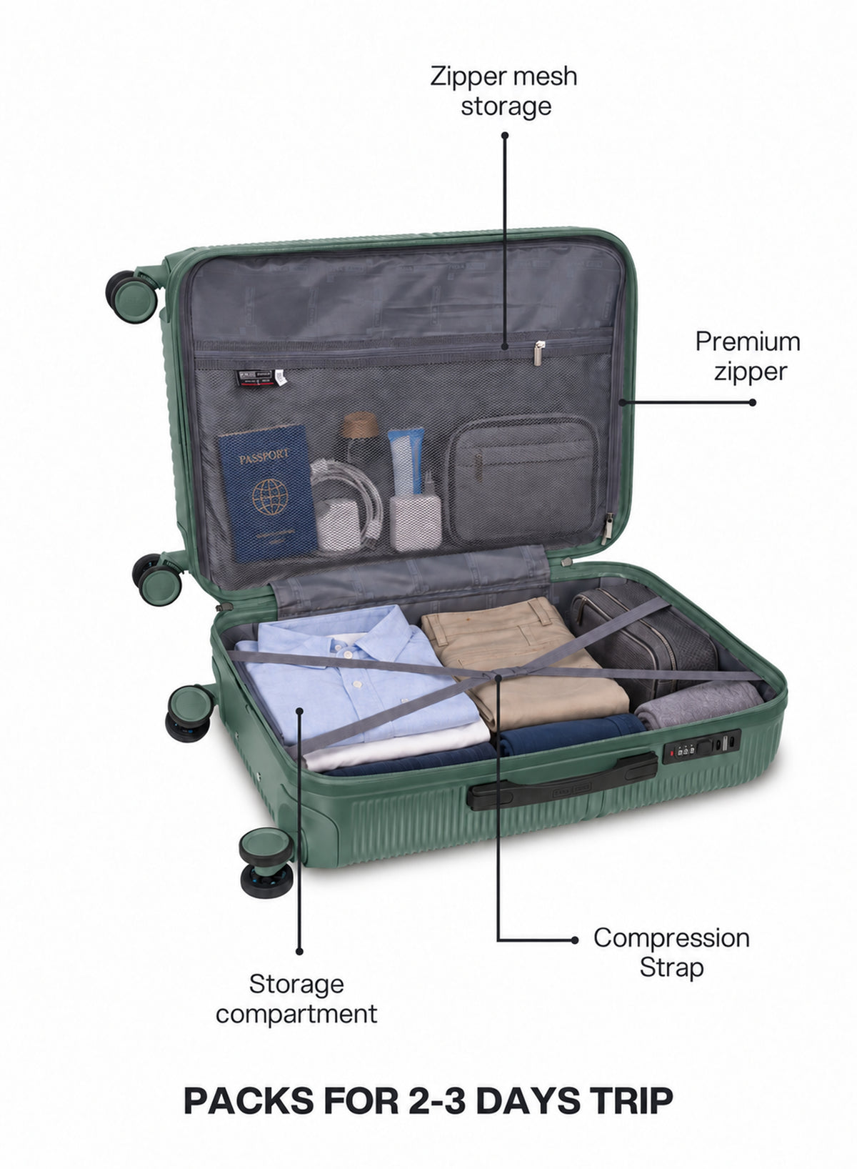 Para John Strato 3-Piece PC Hardside Luggage Set, 20/24/28 Inch, 8 Spinner Wheels, Combination Lock
