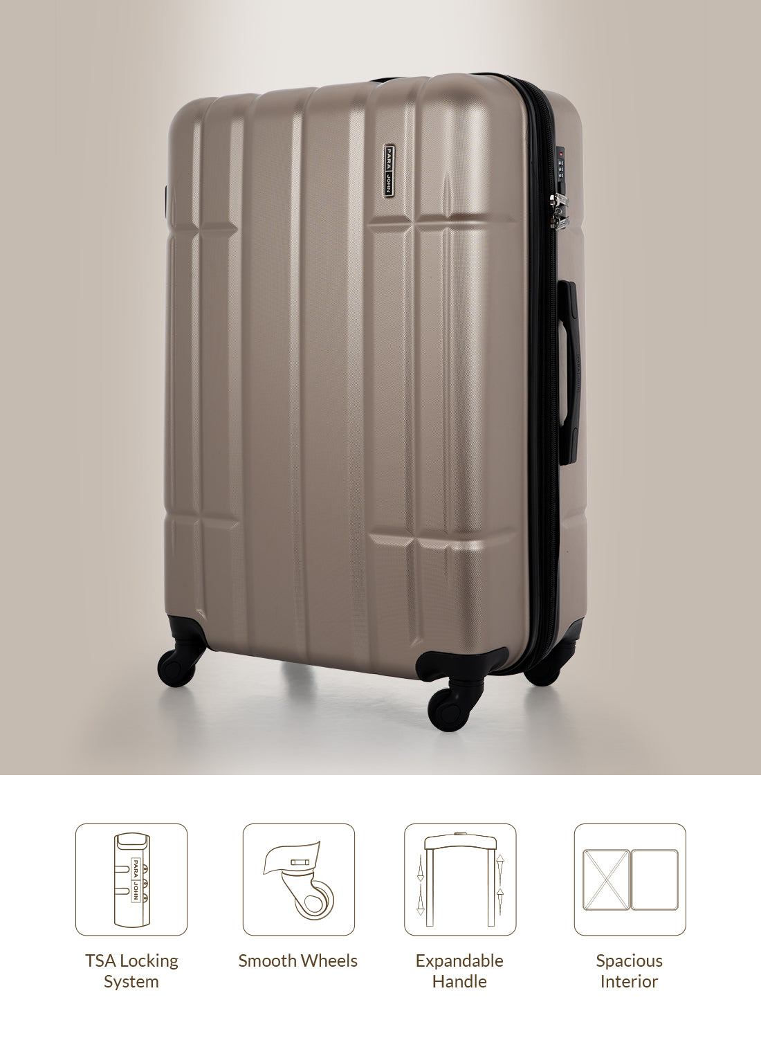 Para John Aventura  4-Piece Polycarbonate Expandable Luggage Set, 20/24/28/32 Inch, 360° 8-Wheel Spinner Trolley Suitcases