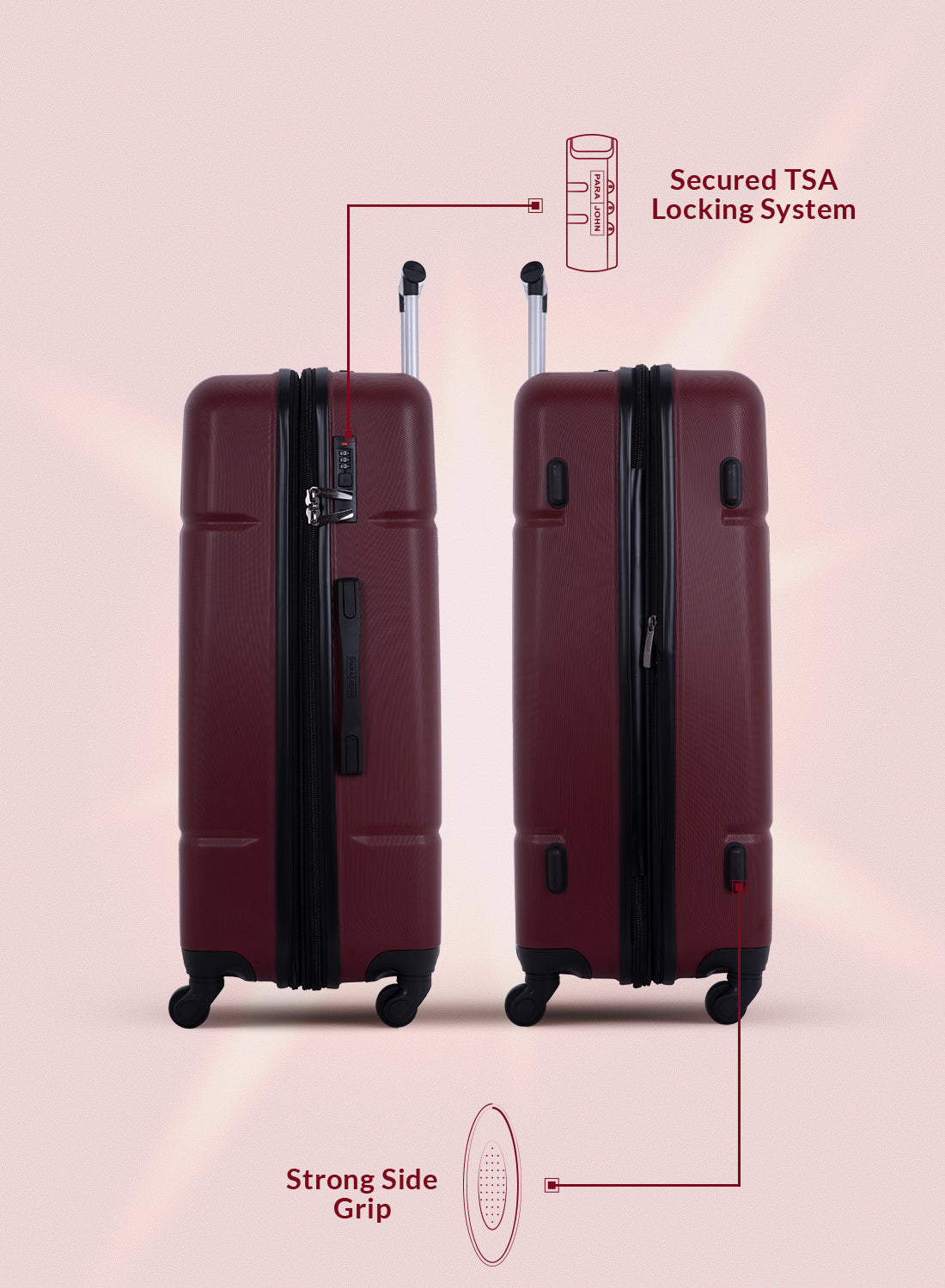 Para John Aventura  4-Piece Polycarbonate Expandable Luggage Set, 20/24/28/32 Inch, 360° 8-Wheel Spinner Trolley Suitcases