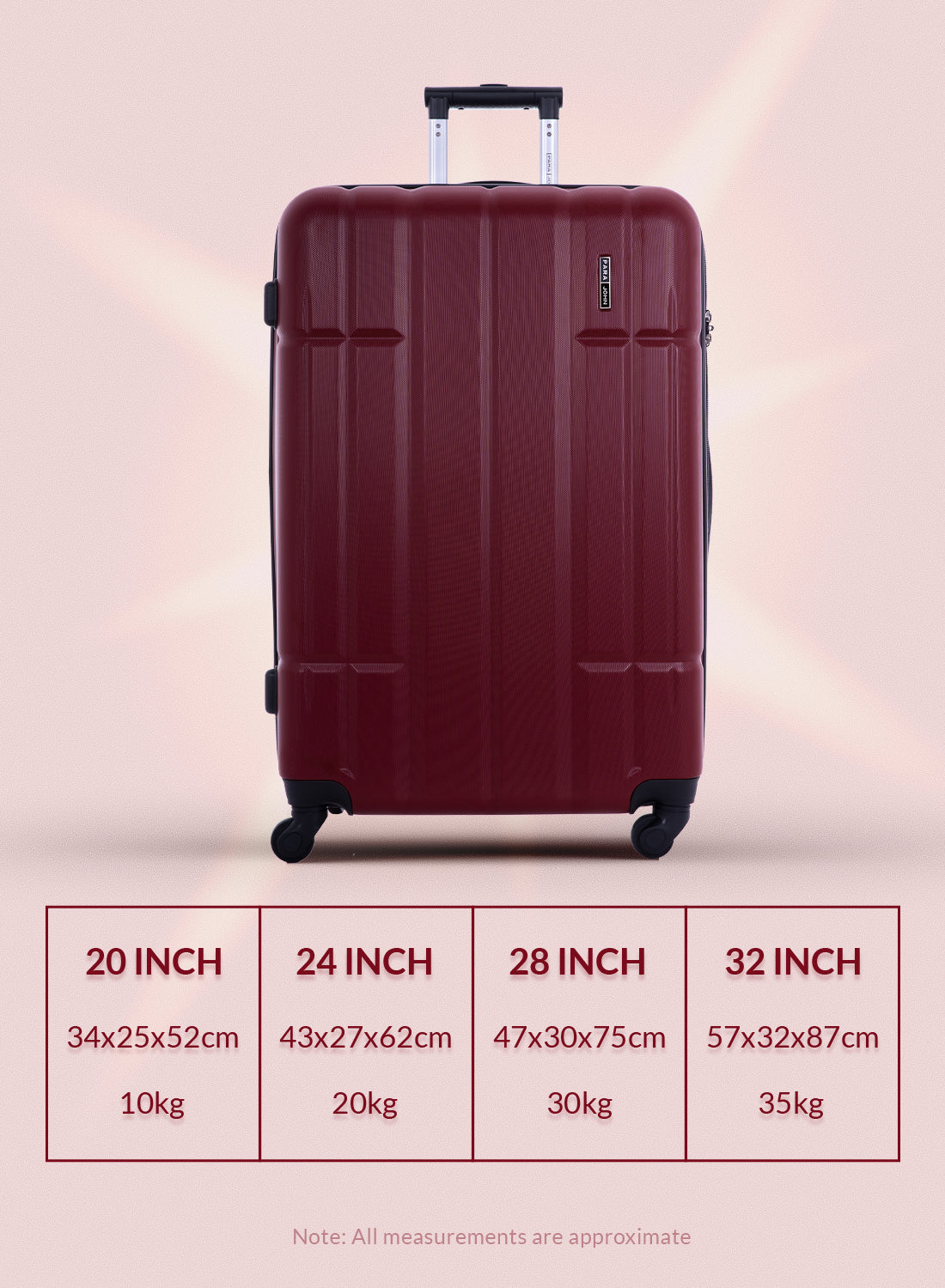 Para John Aventura  4-Piece Polycarbonate Expandable Luggage Set, 20/24/28/32 Inch, 360° 8-Wheel Spinner Trolley Suitcases