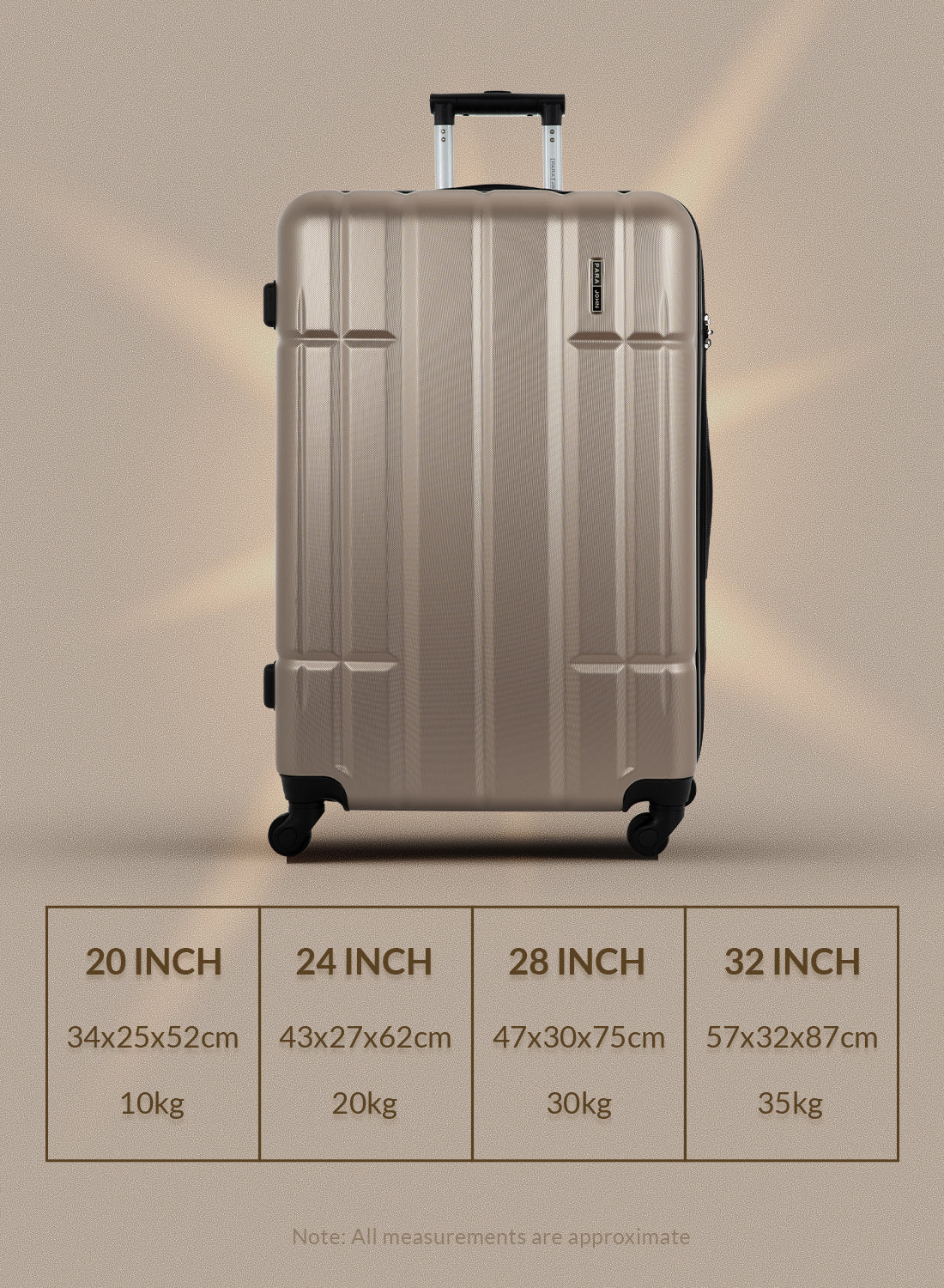 Para John Aventura  4-Piece Polycarbonate Expandable Luggage Set, 20/24/28/32 Inch, 360° 8-Wheel Spinner Trolley Suitcases