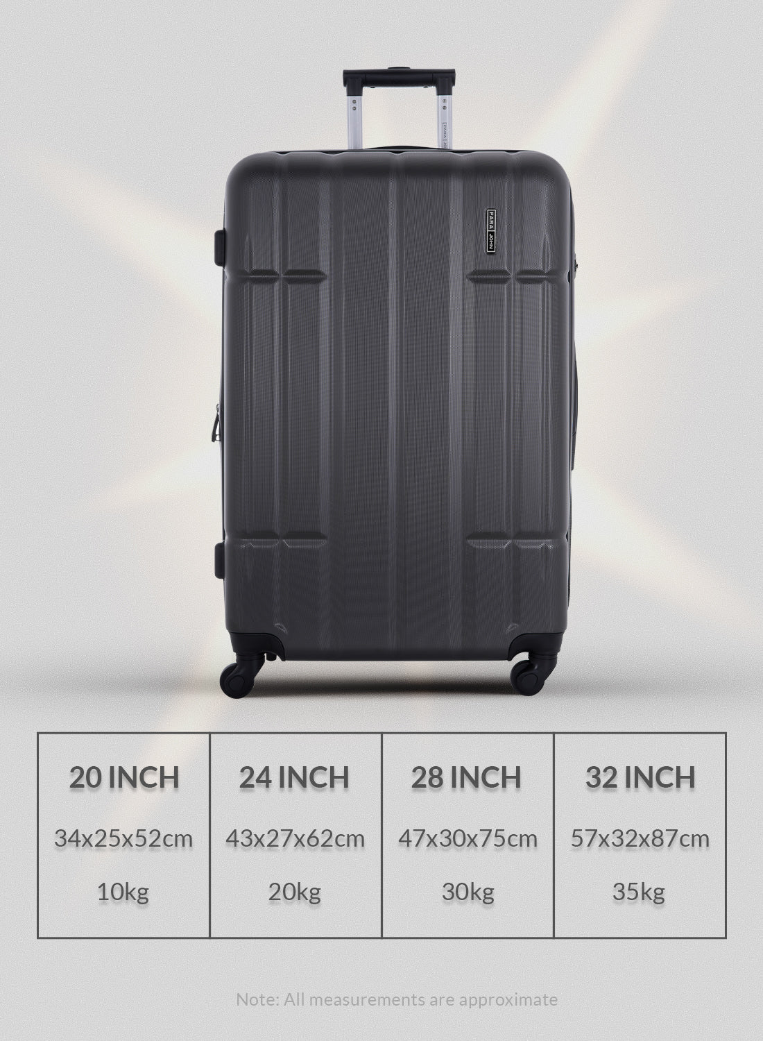 Para John Aventura  4-Piece Polycarbonate Expandable Luggage Set, 20/24/28/32 Inch, 360° 8-Wheel Spinner Trolley Suitcases