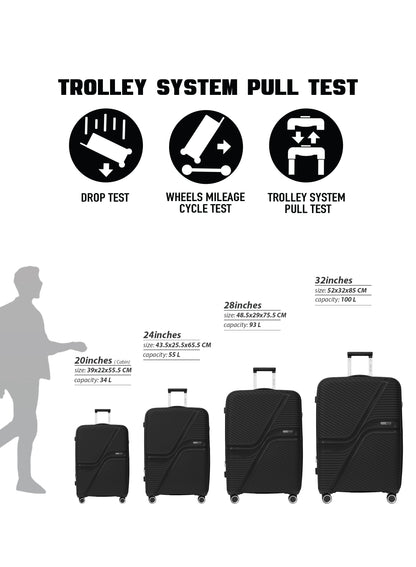 Para John 4-Piece PP Hardshell Luggage Set, 20/24/28/32 Inch, Expandable Trolley Suitcases with 8 Spinner Wheels